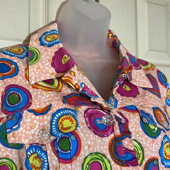 Redd Jeans Vibrant Sequin Pink Denim Jacket Large Circle Pattern 10 - Picture 5 of 16